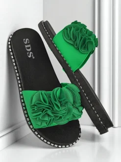 Royalfashion Damskie klapki na płaskiej podeszwie Flora Verde