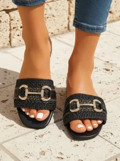 Royalfashion Damskie klapki plecione z ozdobą Aeterna