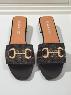 Royalfashion Damskie klapki plecione z ozdobą Aeterna