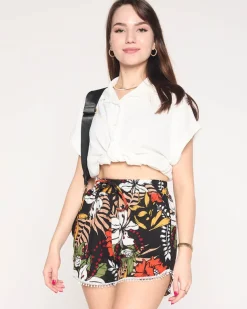 Royalfashion Damskie kolorowe szorty w kolorze czarno- pomarańczowym