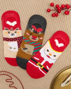 Royalfashion Damskie kolorowe stopki ze świątecznym nadrukiem 3/pak