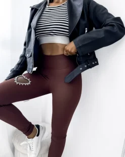 Royalfashion Damskie legginsy w kolorze brązowym z serduszkiem