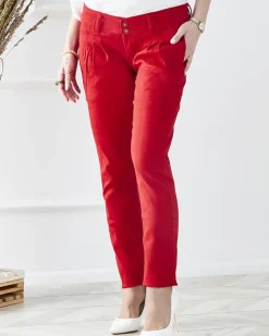 Royalfashion Damskie materiałowe spodnie z niskim stanem w czerwonym kolorze