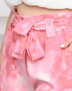 Royalfashion Damskie materiałowe krótkie spodenki różowe tie dye