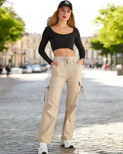 Royalfashion Damskie materiałowe spodnie typu bojówki