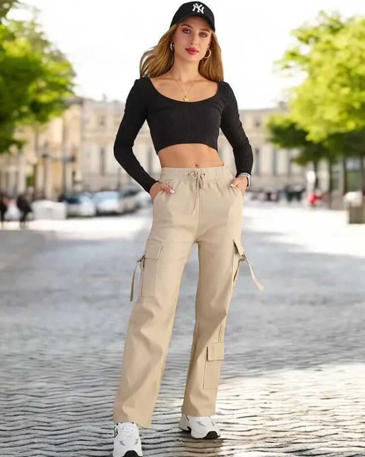 Royalfashion Damskie materiałowe spodnie typu bojówki