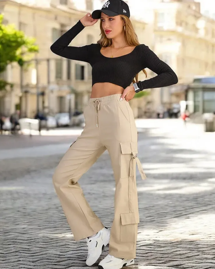 Royalfashion Damskie materiałowe spodnie typu bojówki