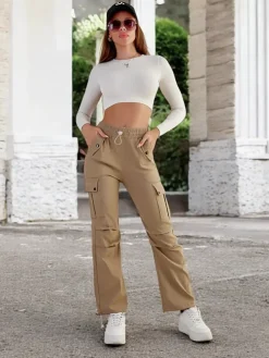 Royalfashion Damskie materiałowe spodnie typu bojówki