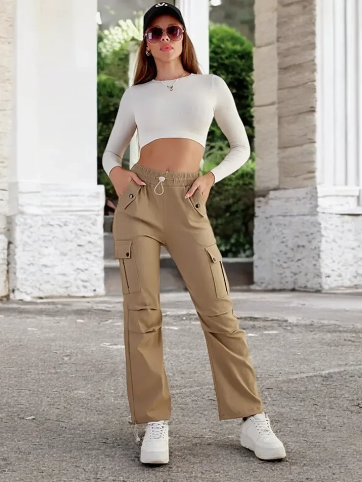 Royalfashion Damskie materiałowe spodnie typu bojówki