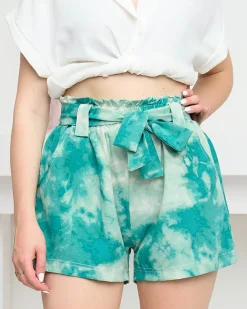 Royalfashion Damskie materiałowe krótkie spodenki zielone tie dye