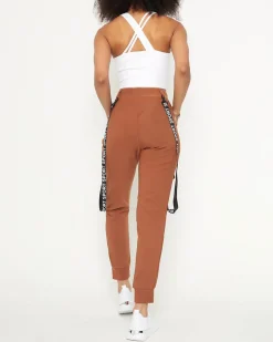 Royalfashion Damskie materiałowe spodnie typu bojówki z szelkami w kolorze camel