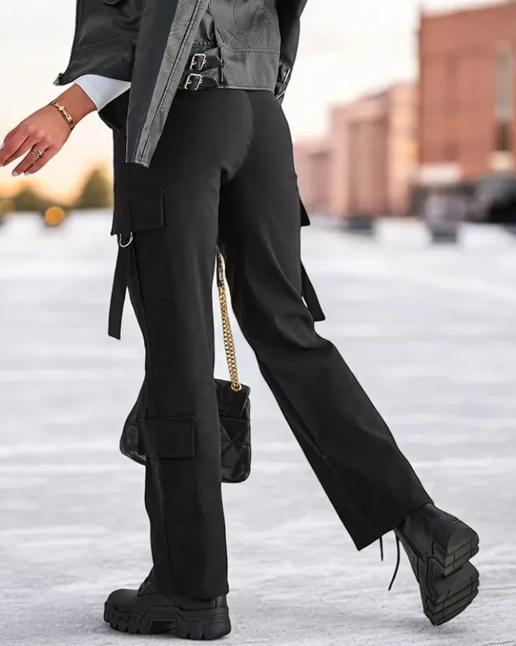 Royalfashion Damskie materiałowe spodnie typu bojówki