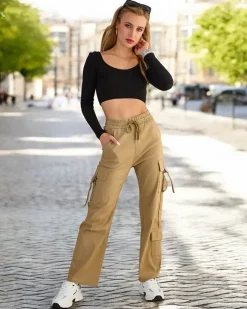 Royalfashion Damskie materiałowe spodnie typu bojówki