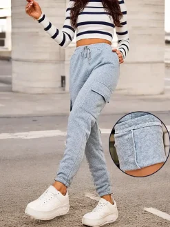 Royalfashion Damskie ocieplane spodnie typu bojówki