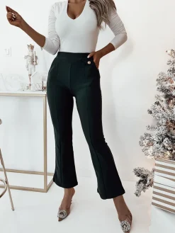 Royalfashion Damskie ocieplane tregginsy a'la dzwony w kolorze zielonym