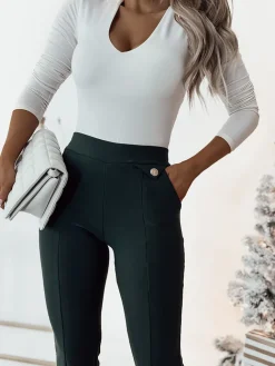 Royalfashion Damskie ocieplane tregginsy a'la dzwony w kolorze zielonym