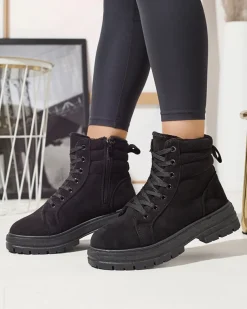 Royalfashion Damskie ocieplane botki typu trapery w czarnym kolozre Tivica