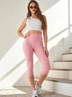 Royalfashion Damskie prążkowane legginsy z bawełny 3/4