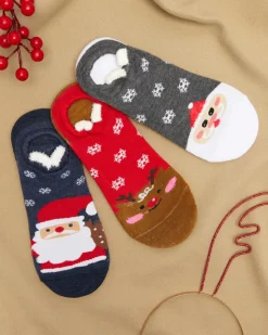 Royalfashion Damskie skarpety typu stopki ze świątecznym nadrukiem 3/pak