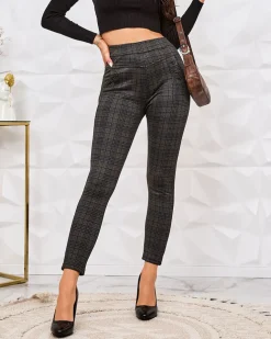 Royalfashion Damskie spodnie typu tregginsy z ociepleniem w kratę