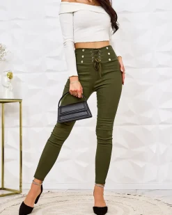 Royalfashion Damskie spodnie typu tregginsy z ozdobnym wiązaniem