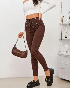 Royalfashion Damskie spodnie typu tregginsy z ozdobnym wiązaniem