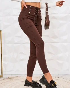 Royalfashion Damskie spodnie typu tregginsy z ozdobnym wiązaniem