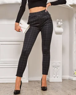 Royalfashion Damskie spodnie typu tregginsy z ociepleniem w kratę