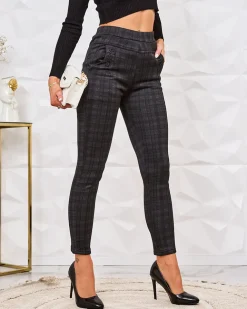 Royalfashion Damskie spodnie typu tregginsy z ociepleniem w kratę