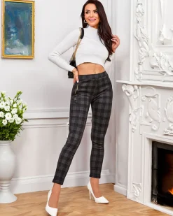 Royalfashion Damskie spodnie typu tregginsy z ociepleniem w kratę