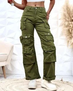 Royalfashion Damskie szerokie spodnie typu bojówki