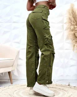 Royalfashion Damskie szerokie spodnie typu bojówki