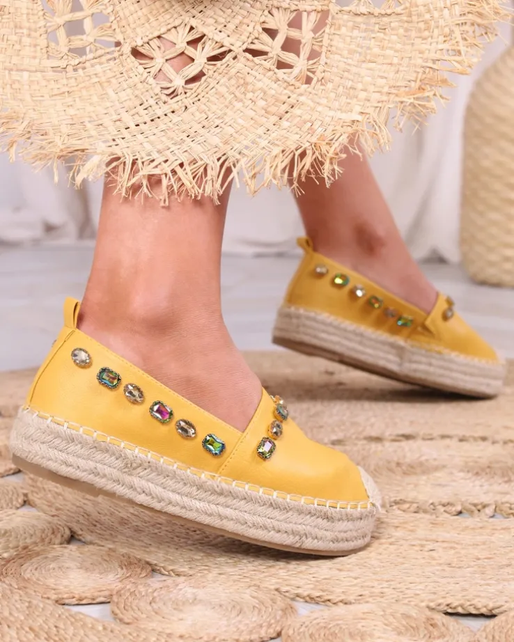 Royalfashion Damskie żółte espadryle z kryształkami Ziennie