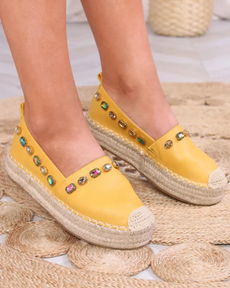 Royalfashion Damskie żółte espadryle z kryształkami Ziennie