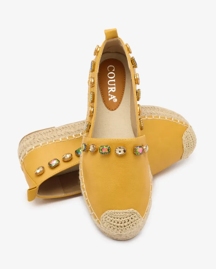 Royalfashion Damskie żółte espadryle z kryształkami Ziennie