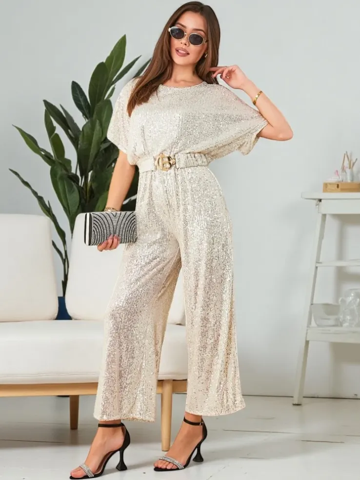 Royalfashion Długi kombinezon damski z cekinami