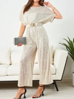 Royalfashion Długi kombinezon damski z cekinami