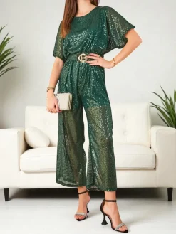 Royalfashion Długi kombinezon damski z cekinami