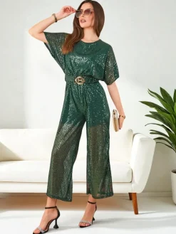 Royalfashion Długi kombinezon damski z cekinami