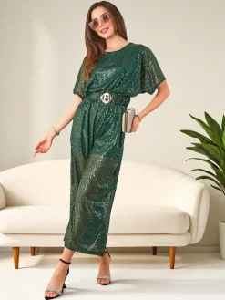 Royalfashion Długi kombinezon damski z cekinami