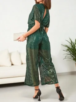 Royalfashion Długi kombinezon damski z cekinami