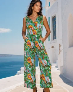 Royalfashion Długi kombinezon damski z printem