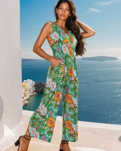 Royalfashion Długi kombinezon damski z printem