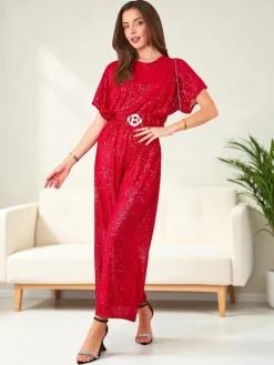 Royalfashion Długi kombinezon damski z cekinami