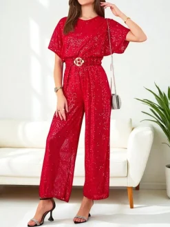 Royalfashion Długi kombinezon damski z cekinami