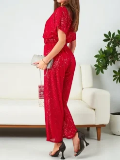 Royalfashion Długi kombinezon damski z cekinami