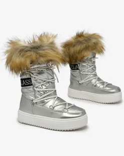 Royalfashion Dziecięce wsuwane buty a'la śniegowce z futerkiem w kolorze srebrnym Asika