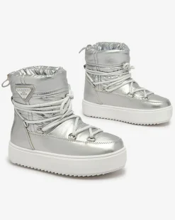 Royalfashion Dziecięce wsuwane buty a'la śniegowce w kolorze srebrnym Asifa