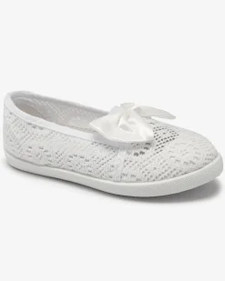 Royalfashion Dziewczęce białe tenisówki slip on z kokardką Sweet Time