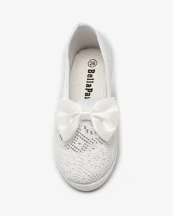 Royalfashion Dziewczęce białe tenisówki slip on z kokardką Sweet Time